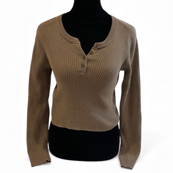 Brandy Melville Sweaters - brandy melville chcolate brown ribbed quarter button down sweater